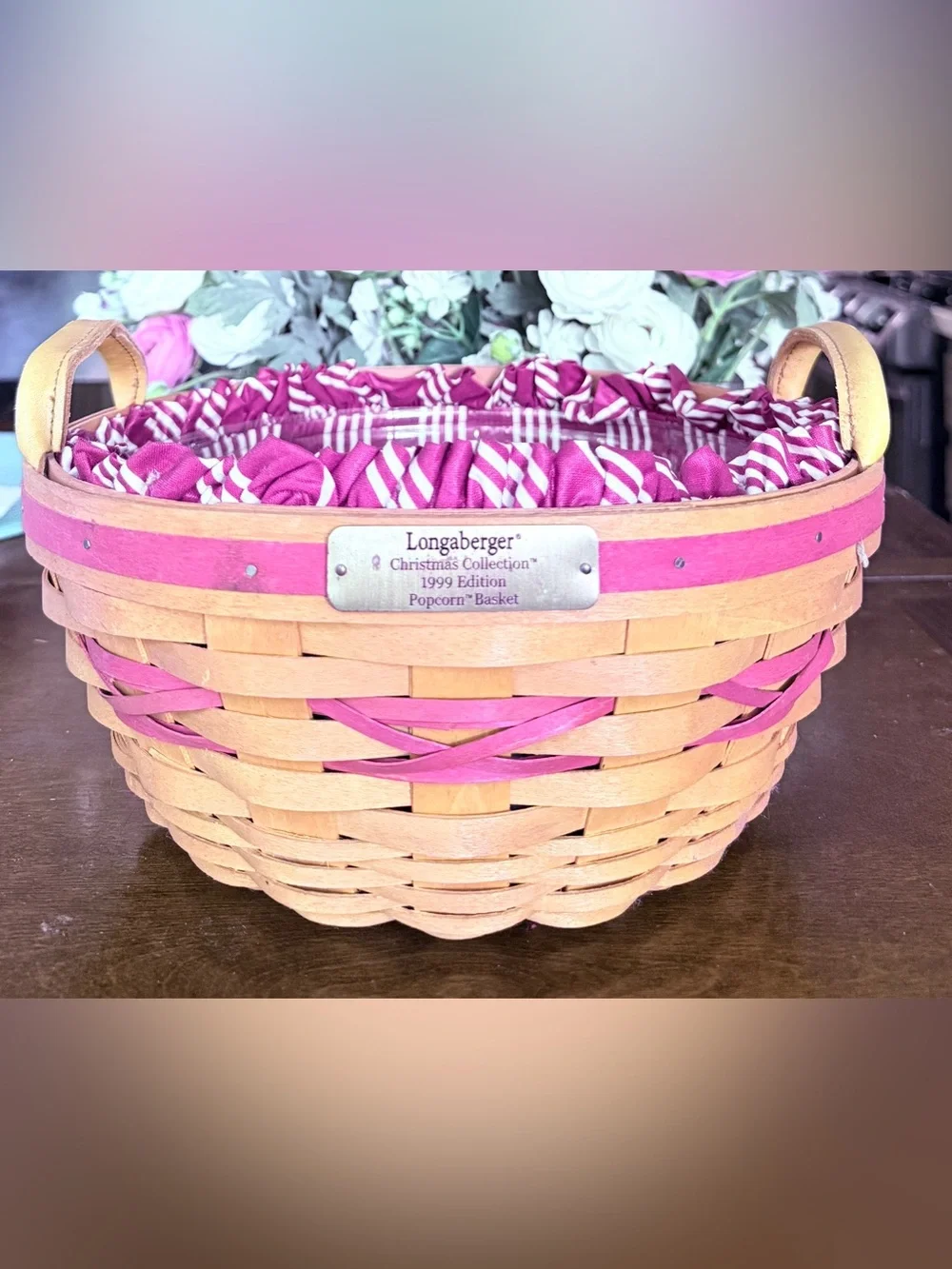 Longaberger 1999 Christmas Collection Popcorn Basket Combo Liner Protector DCS